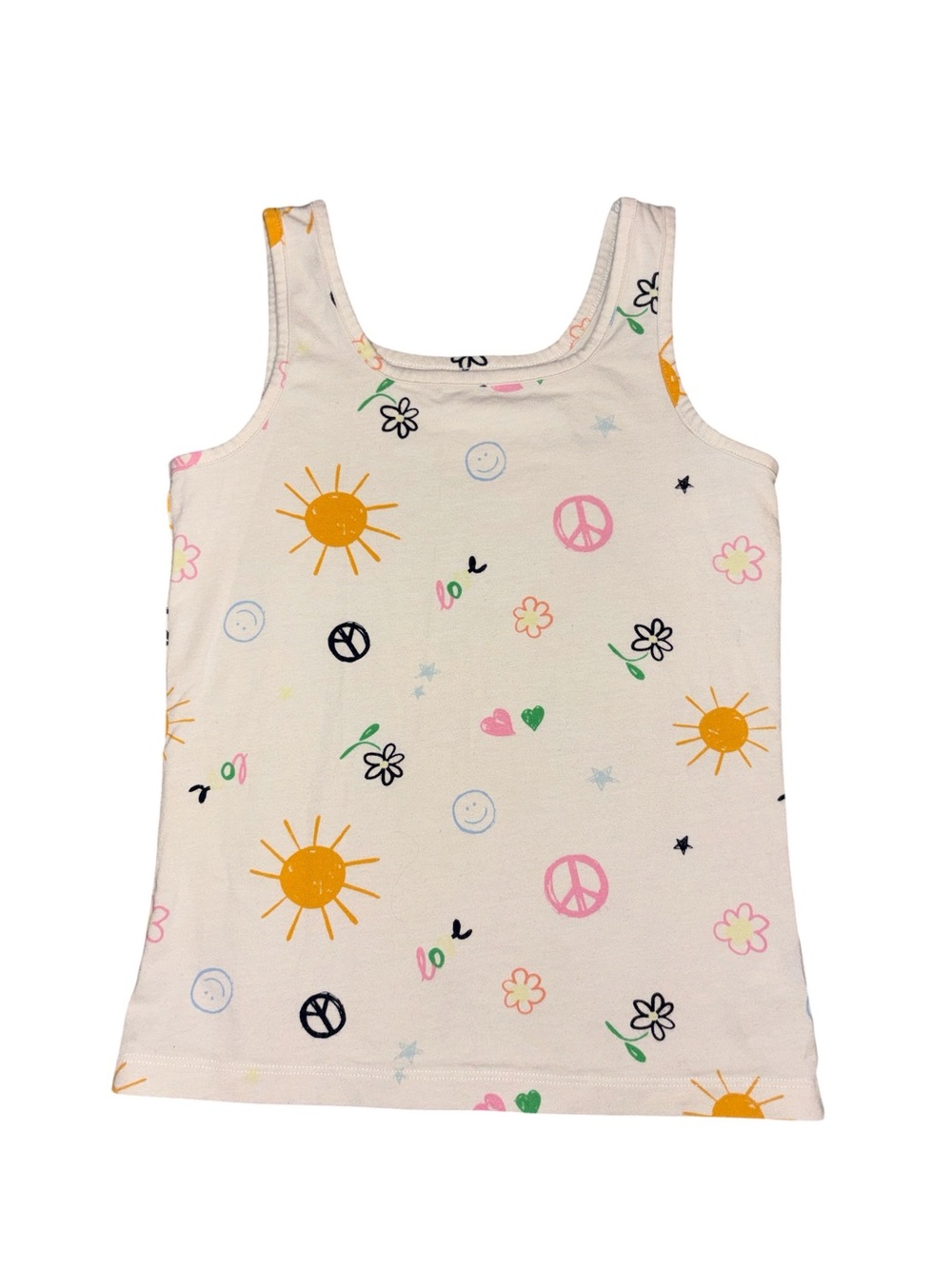 Old Navy White Tank Top with Yellow Sun & Multicolor Graphics